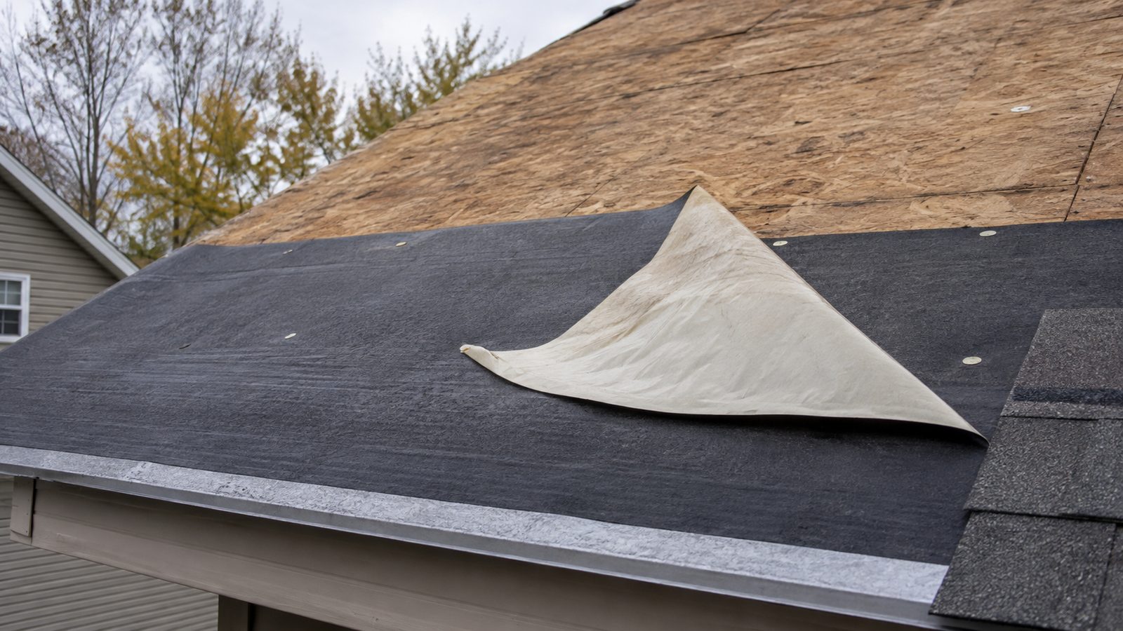 Ice and water shield installed along the eave during a roof replacement